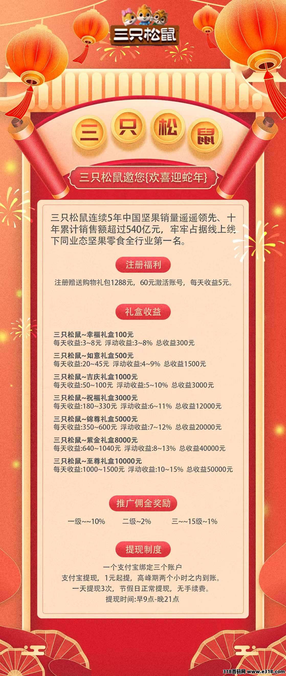 【三只松鼠】最新副业首码零撸项目来了，对接第一批吃肉，有兴趣来交流一下